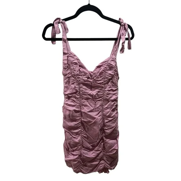 X REVOLVE Sleeveless Tie Shoulder Ruched Bustier Mini Dress Lilac Pink - M - Picture 3 of 10